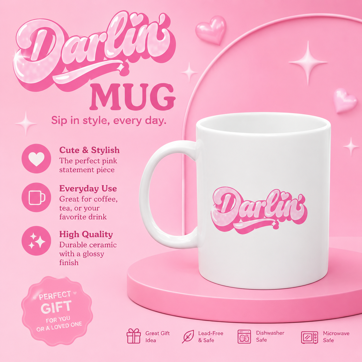 Romanticize Your Workspace: Meet the "Darlin’" Retro Pink Aesthetic Desk Mug