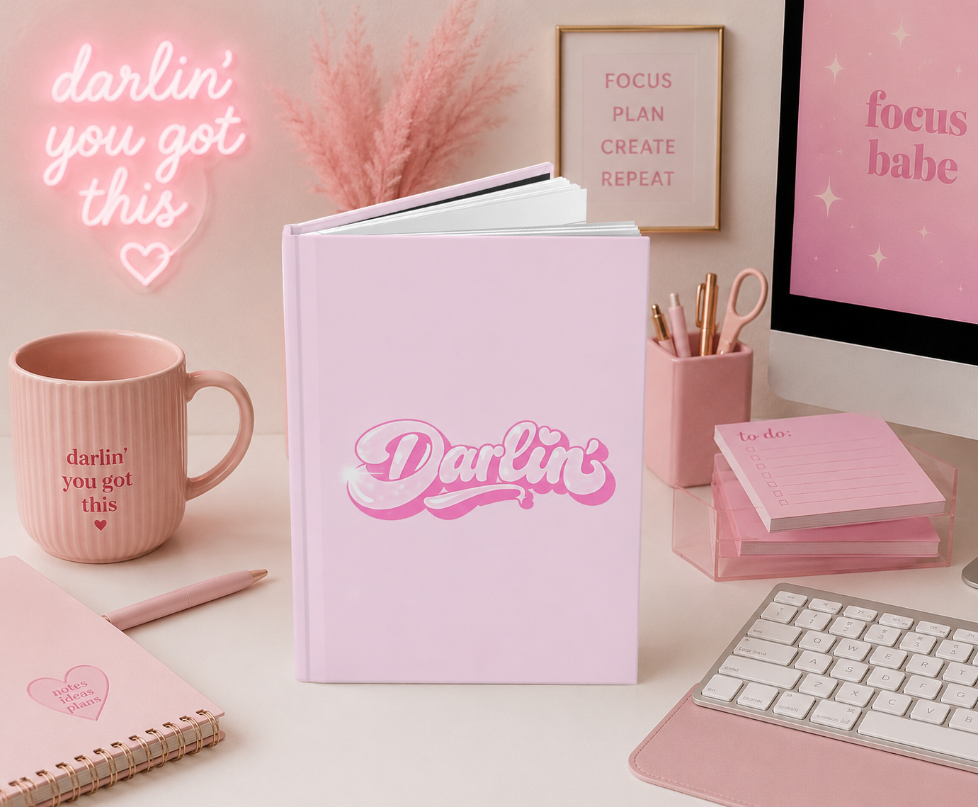 Darlin' Pink Hardcover Journal — Cute Retro Script Notebook for Notes & Gifts